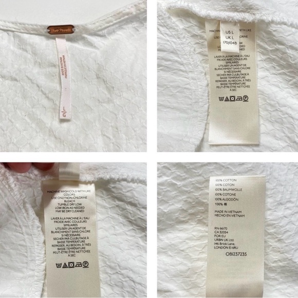 Free People Brynn Tunic Top White Textured & Ruched Sleeves SZ LG - Picture 9 of 11